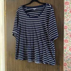 Lands End 2X navy/white stripe short sleeve top